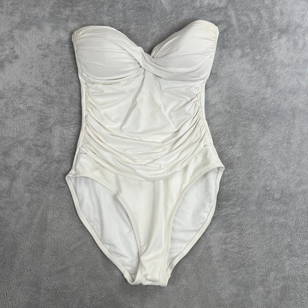 a.n.a Ruched Strapless One Piece Swimsuit 14 White Women Beach Pool Classic